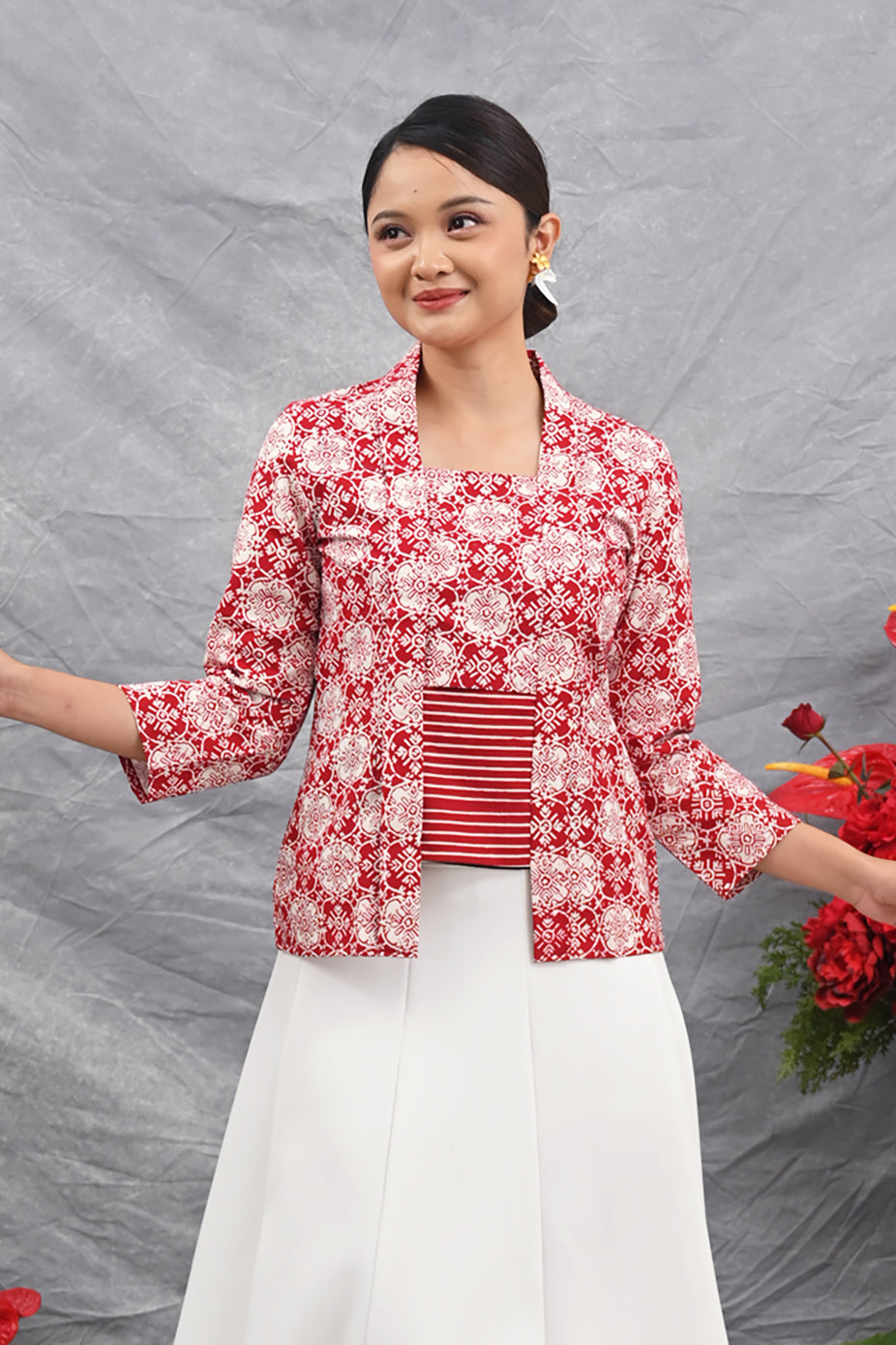 Kebaya Jlamprang Merah Putih T4476