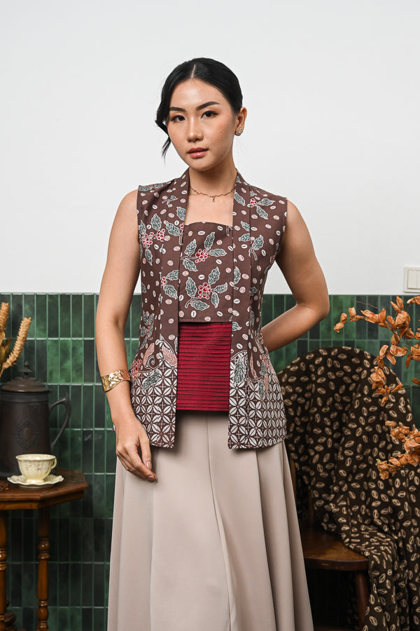 Kebaya Lipit Sleeveless Kopi Pekalongan T4676