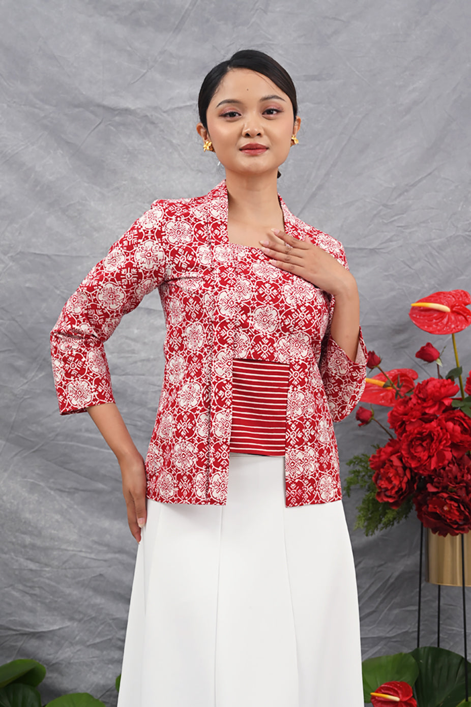 Kebaya Jlamprang Merah Putih T4476