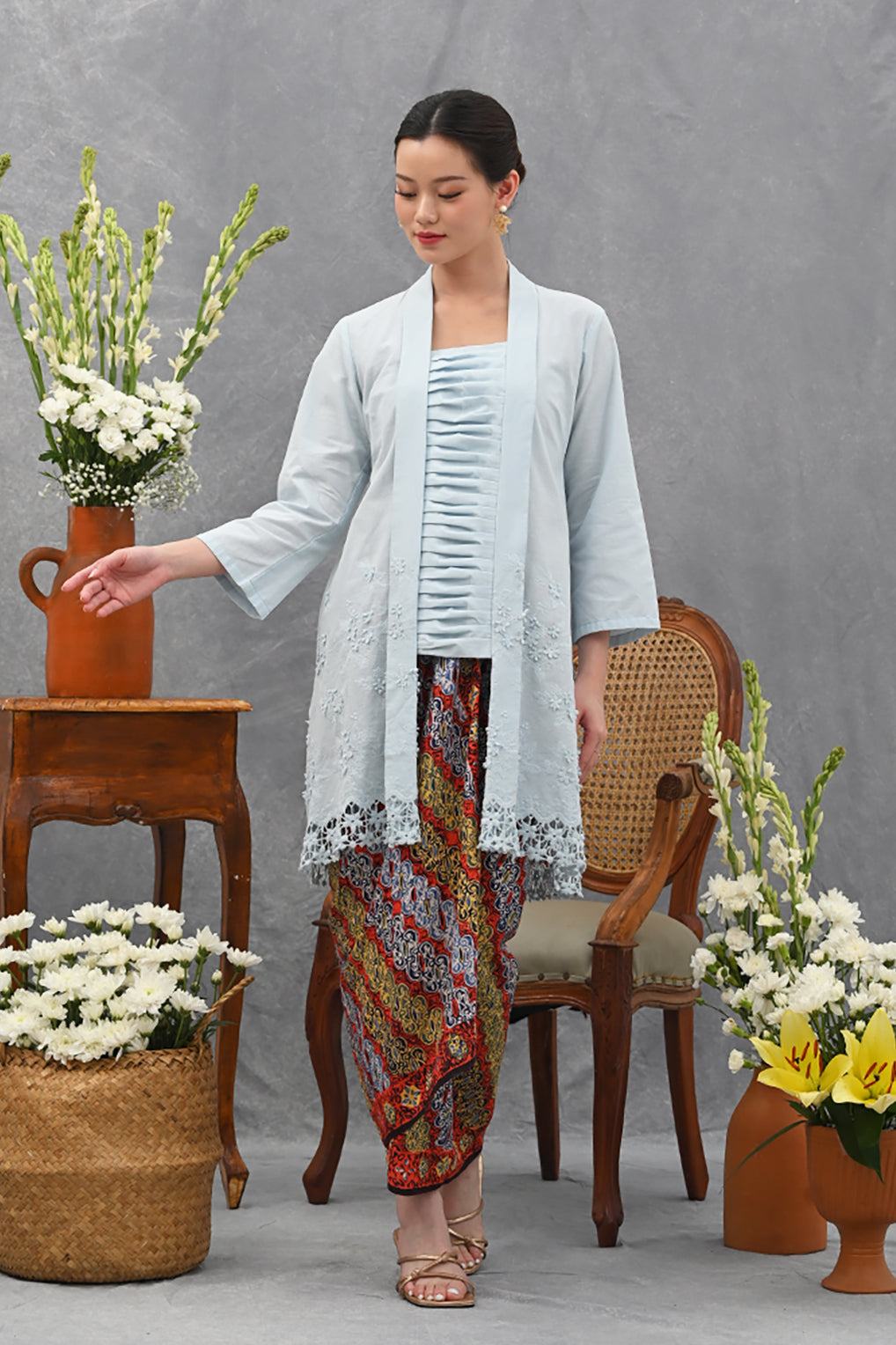 Kebaya Long Basic Blue T4042