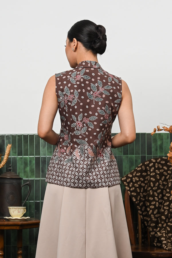Kebaya Lipit Sleeveless Kopi Pekalongan T4676