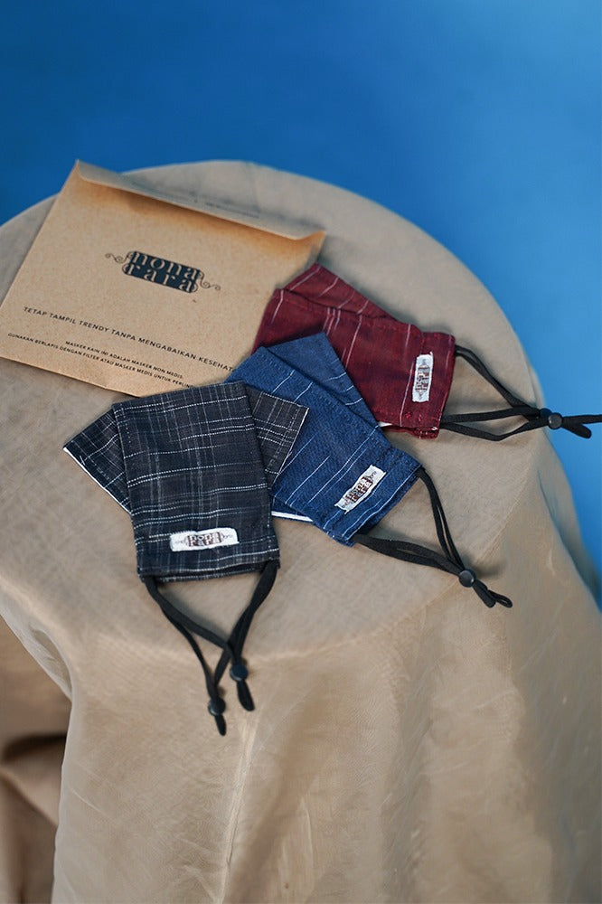Masker Lurik Isi 3 (Maroon, Hitam, Biru Donker)