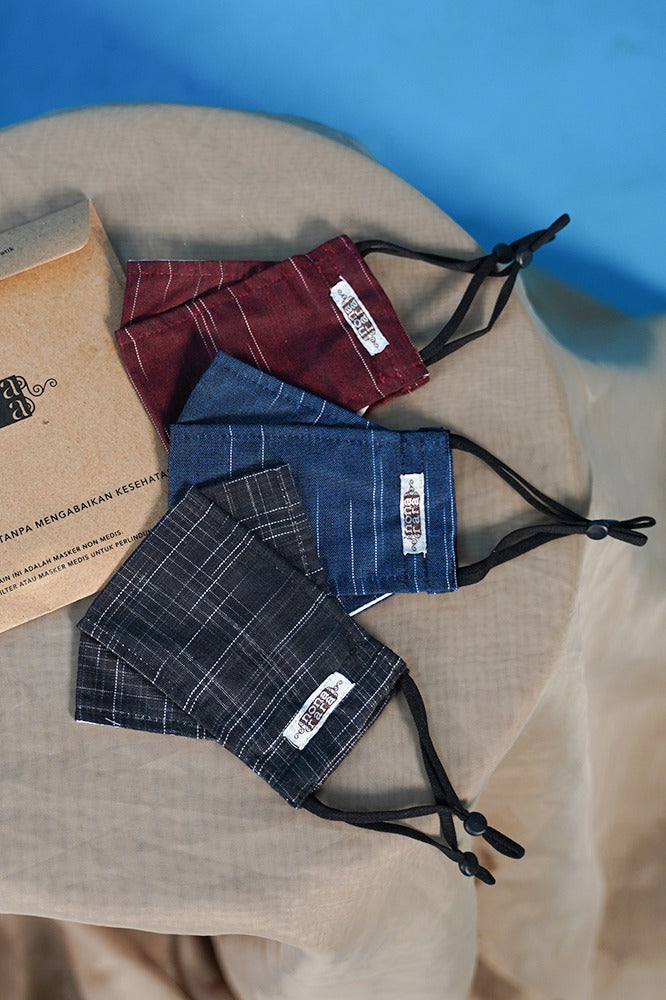 Masker Lurik Isi 3 (Maroon, Hitam, Biru Donker)